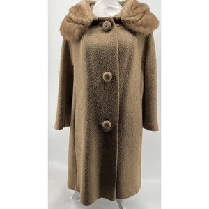 vintage USA union made 1960s jackie-o CURLY WOOL coat M Tan Brown overcoat SWING